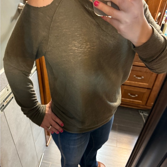 Olive Green Cold Shoulder Sweater - Picture 1 of 4